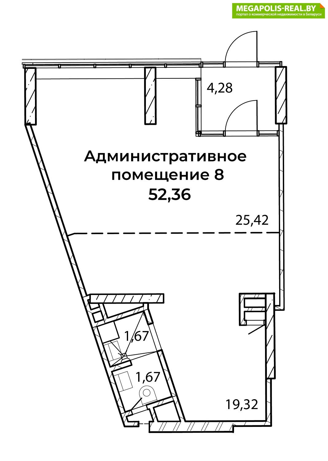 ᐅ Продается торговое помещение 52 кв.м. • по цене 1900.00$ за метр • около  метро Площадь Победы • Кропоткина П.а. --, Минск, №22162