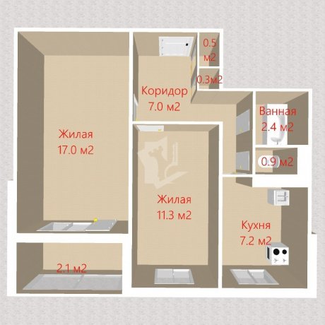 Фотография 2-комнатная квартира по адресу ГОЛУБЕВА, 14 - 20