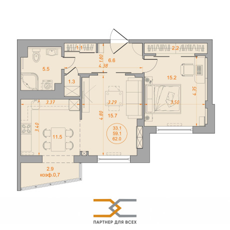 Фотография 2-комнатная квартира по адресу Притыцкого ул., д. 39 - фото 3