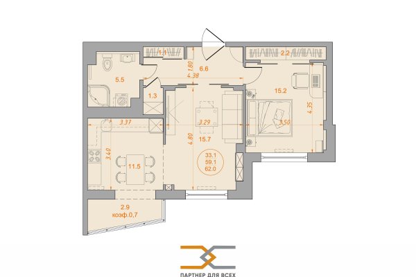 2-комнатная квартира по адресу Притыцкого ул., д. 39 - фото 3