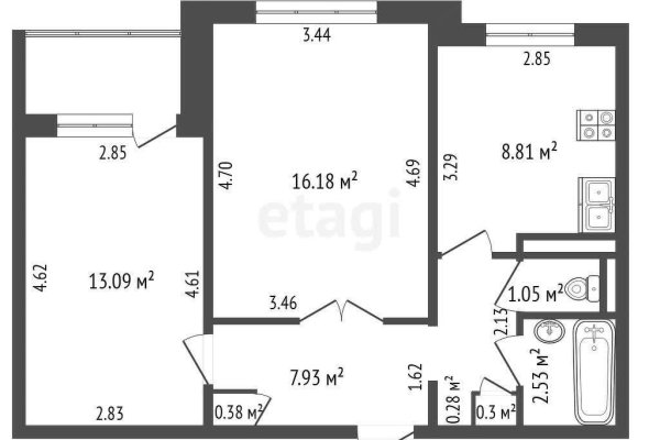 2-комнатная квартира по адресу Рокоссовского просп., д. 4 к. 1 - фото 1