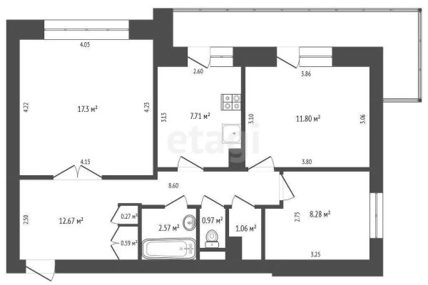 3-комнатная квартира по адресу Победителей просп., д. 47 к. 1 - фото 1