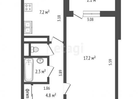 1-комнатная квартира по адресу Герасименко ул., д. 58 к. 2 - фото 3