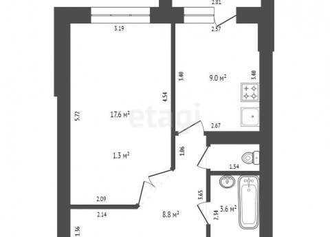 1-комнатная квартира по адресу Мира ул., д. 17 к. а - фото 2