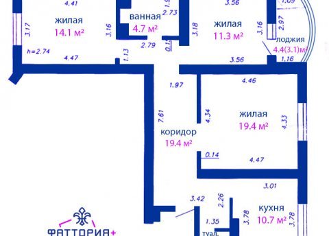 3-комнатная квартира по адресу Матусевича ул., д. 64 - фото 18
