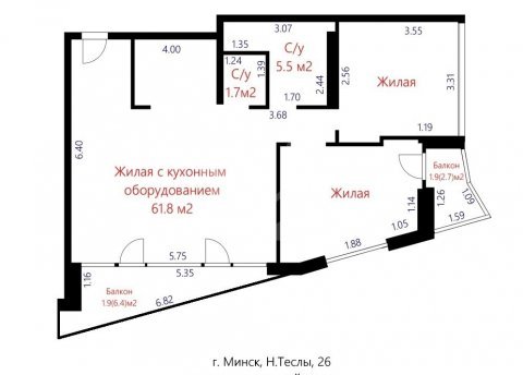 3-комнатная квартира по адресу Николы Теслы ул., д. 26 - фото 20