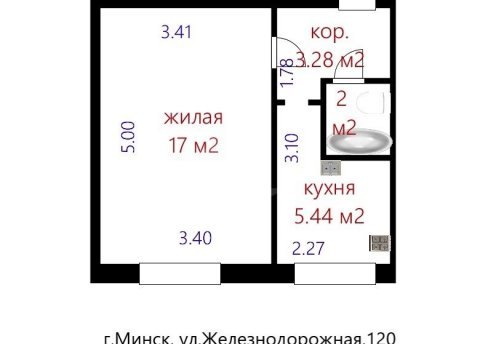 1-комнатная квартира по адресу Железнодорожная ул., д. 120 - фото 12