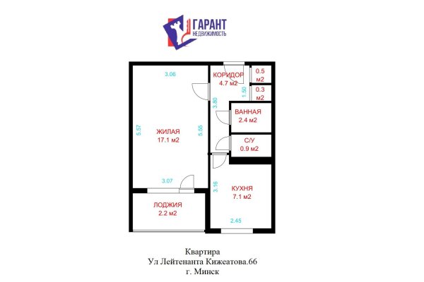 1-комнатная квартира по адресу Лейтенанта Кижеватова ул., д. 66 - фото 1