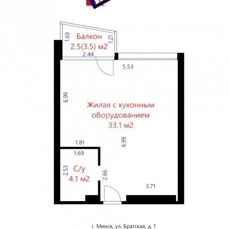 Фотография 2-комнатная квартира по адресу Братская ул., д. 1 - 16