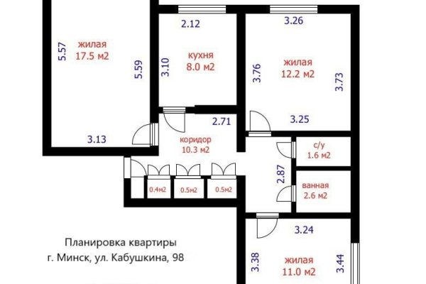 3-комнатная квартира по адресу Кабушкина ул., д. 98 - фото 1