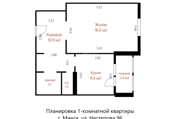 1-комнатная квартира по адресу Нестерова ул., д. 96 - фото 19