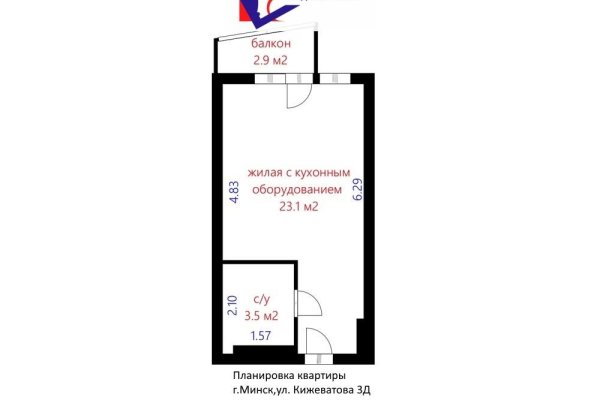 1-комнатная квартира по адресу Лейтенанта Кижеватова ул., д. 3 к. Д - фото 18