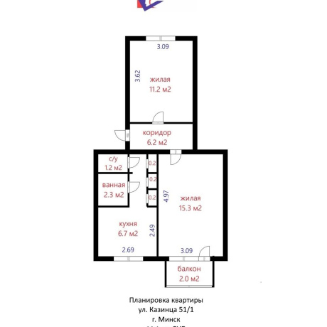 Фотография 2-комнатная квартира по адресу Казинца ул., д. 51 к. 1 - фото 2