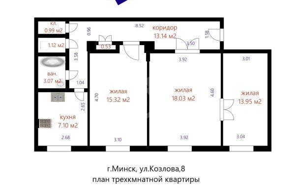 3-комнатная квартира по адресу Козлова ул., д. 8 - фото 9