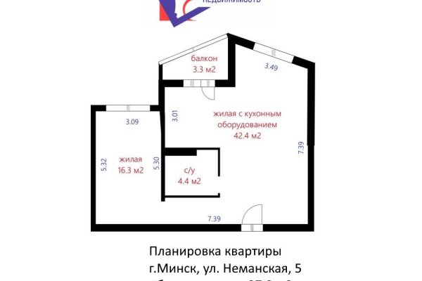 2-комнатная квартира по адресу Неманская ул., д. 5 - фото 19