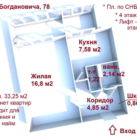 Фотография 1-комнатная квартира по адресу Богдановича ул., д. 78 - фото 17
