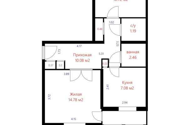 2-комнатная квартира по адресу Микрорайон 1 м-н, д. 5 - фото 14
