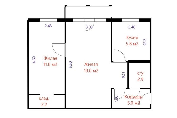 2-комнатная квартира по адресу Одоевского ул., д. 67 - фото 17