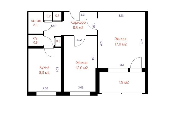 2-комнатная квартира по адресу Логойский тракт, д. 1 к. 1 - фото 19