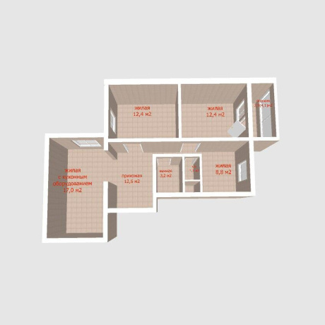 Фотография 3-комнатная квартира по адресу Пилотная ул., д. 6 - фото 2