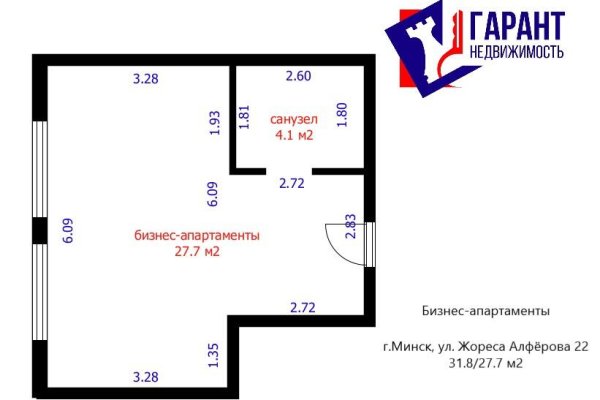 1-комнатная квартира по адресу Жореса Алфёрова ул., д. 22 - фото 19