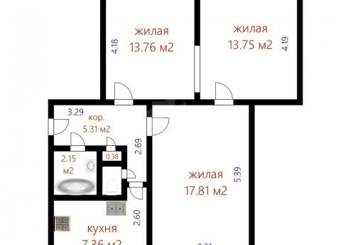 3-комнатная квартира по адресу Выготского ул., д. 1 - фото 17
