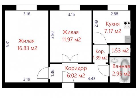 2-комнатная квартира по адресу Сурганова ул., д. 25 - фото 18