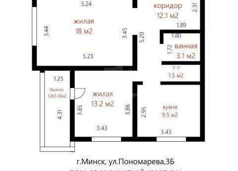 2-комнатная квартира по адресу Пономарева ул., д. 3 к. Б - фото 15