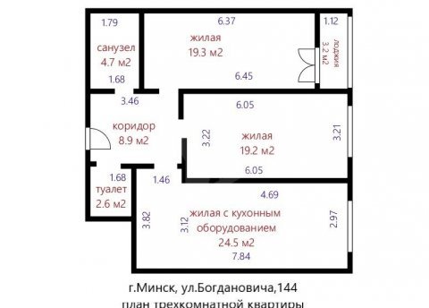 3-комнатная квартира по адресу Богдановича ул., д. 144 - фото 3