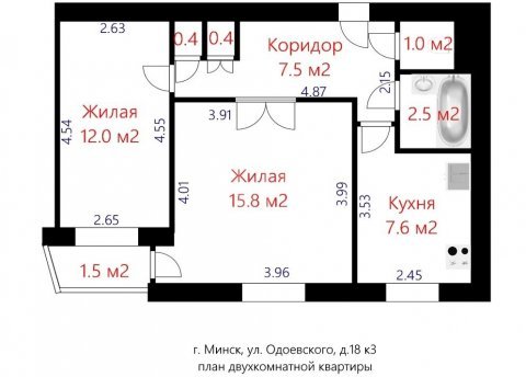 2-комнатная квартира по адресу Одоевского ул., д. 18 к. 3 - фото 17