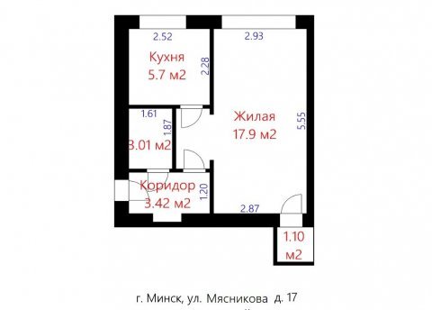 1-комнатная квартира по адресу Мясникова ул., д. 17 - фото 7