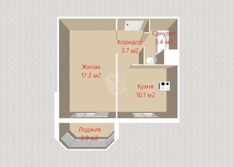 1-комнатная квартира по адресу Александрова ул., д. 1 - фото 4
