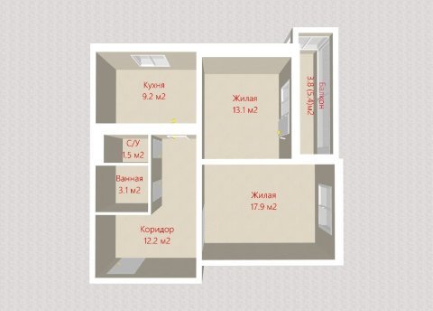 2-комнатная квартира по адресу Основателей ул., д. 7 - фото 20