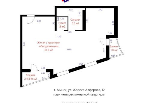 4-комнатная квартира по адресу Жореса Алфёрова ул., д. 12 - фото 16