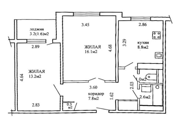 2-комнатная квартира по адресу Рокоссовского просп., д. 12 к. 1 - фото 1