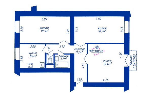 3-комнатная квартира по адресу Долгобродская ул., д. 11 - фото 1