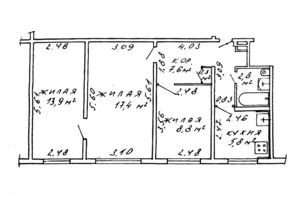 3-комнатная квартира по адресу Логойский тракт, д. 34 к. 1 - фото 1