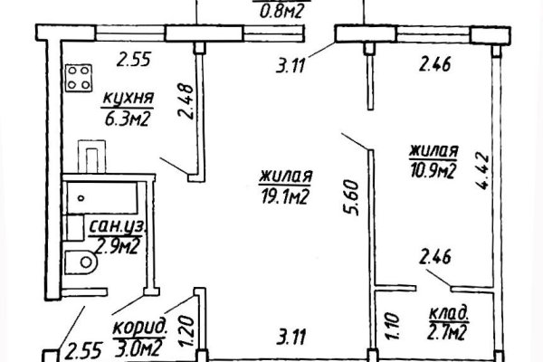 2-комнатная квартира по адресу Ольшевского ул., д. 37 к. 1 - фото 3