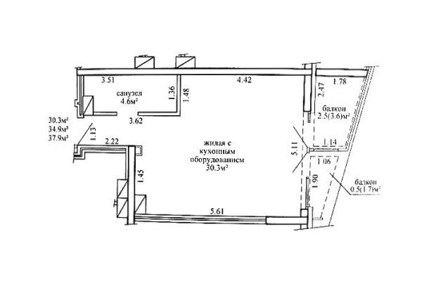 1-комнатная квартира по адресу Игоря Лученка ул., д. 15 - фото 13