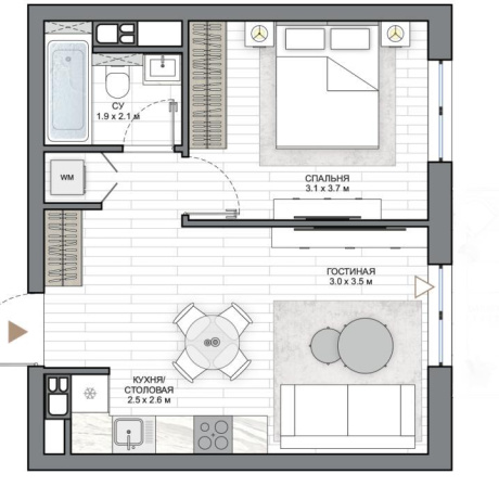 Фотография 1-комнатная квартира по адресу Виталия Цвирко ул., д. 65 - фото 2