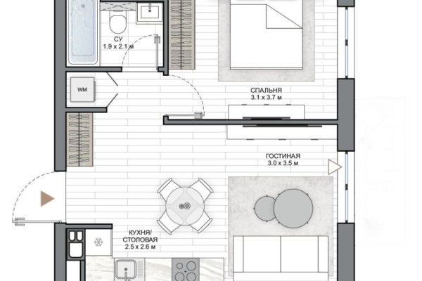 1-комнатная квартира по адресу Виталия Цвирко ул., д. 65 - фото 2