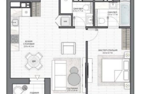 2-комнатная квартира по адресу Виталия Цвирко ул., д. 69 - фото 14