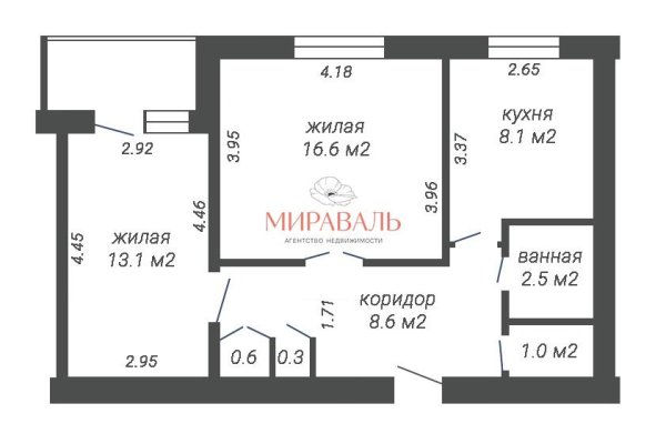 2-комнатная квартира по адресу Рыбалко ул., д. 16 - фото 11