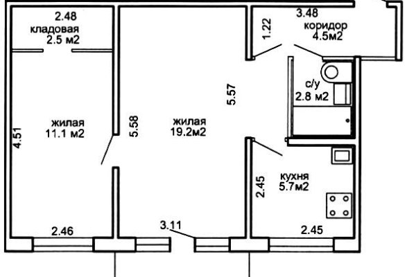 2-комнатная квартира по адресу Партизанский просп., д. 44 - фото 14
