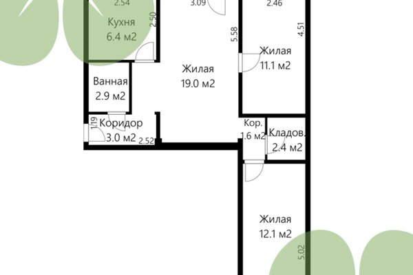 3-комнатная квартира по адресу Кальварийская ул., д. 54 к. 2 - фото 1