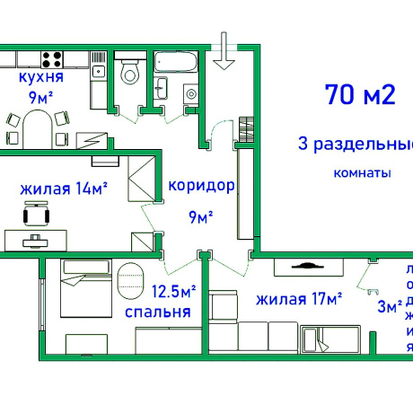 Фотография 3-комнатная квартира по адресу Космонавтов ул., д. 3 к. 3 - фото 15