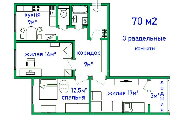 3-комнатная квартира по адресу Космонавтов ул., д. 3 к. 3 - фото 15