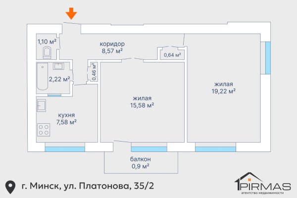 2-комнатная квартира по адресу Платонова ул., д. 35 к. 2 - фото 15