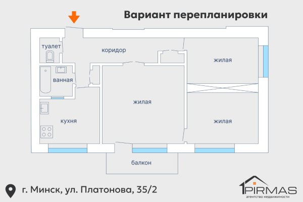 2-комнатная квартира по адресу Платонова ул., д. 35 к. 2 - фото 16