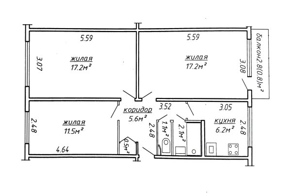 3-комнатная квартира по адресу АУЭЗОВА М.А., 12 - фото 18